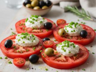 Помидоры с маслинами и сыром филадельфия