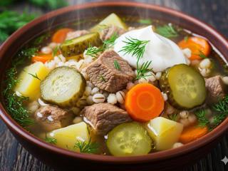 Рассольник с перловкой